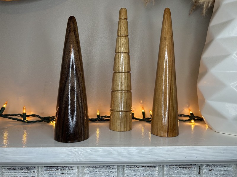 3 Hand Crafted Wood Turned Rustic Trees Mixed Wood Turned Table Top Tree NEW gallery