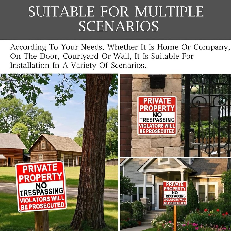 4 Pack Large No Trespassing Signs Private Property, 8x12 Inch Rust Free Aluminum gallery