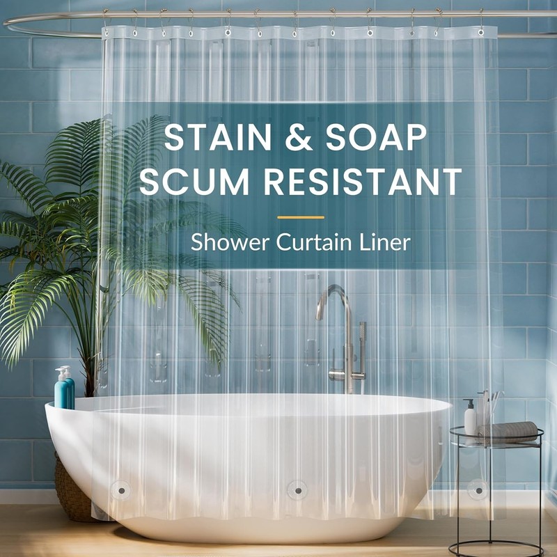 Clear Shower Curtain Liner, Plastic Shower Liner PEVA 72 x 72 Lightweight