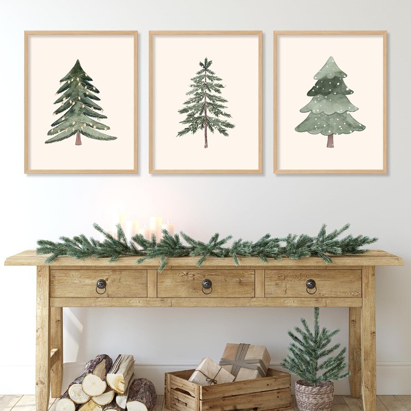 JarThenaAMCS 3Pcs Christmas Tree Wall Art Prints Watercolor Xmas Tree Art Pos…
