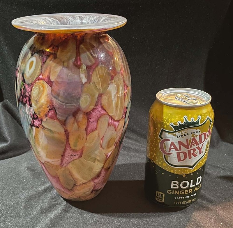 1998 ROBERT EICKHOLT Mottled Studio Pink Agate Like Art Glass Vase Signed VSAG