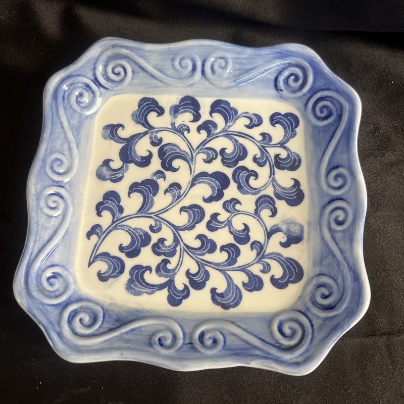 VTG Blue And white Ceramic Square Decorative Plate 6.75” English Country Cottage