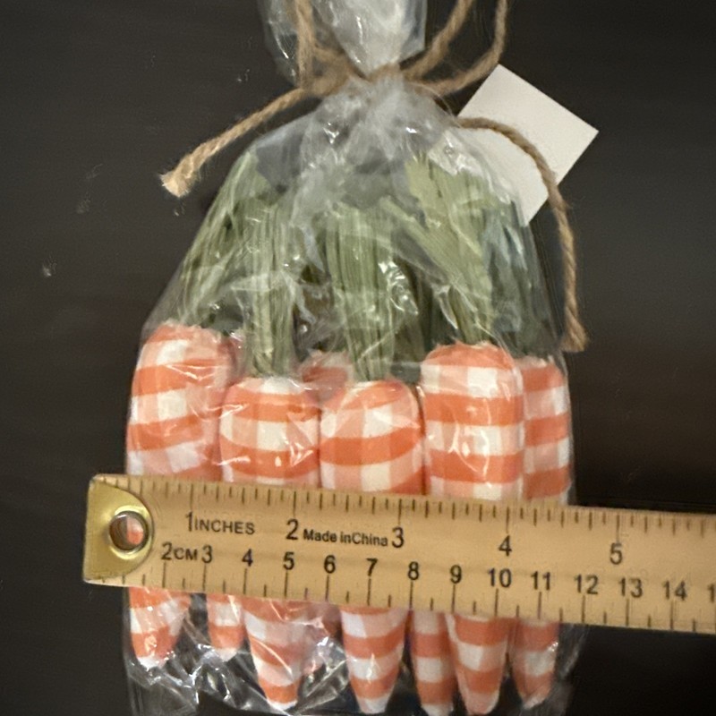 NEW 8 PC CARROTS 5”-6” FARMHOUSE CHECKERED Orange And White EASTER DECOR gallery