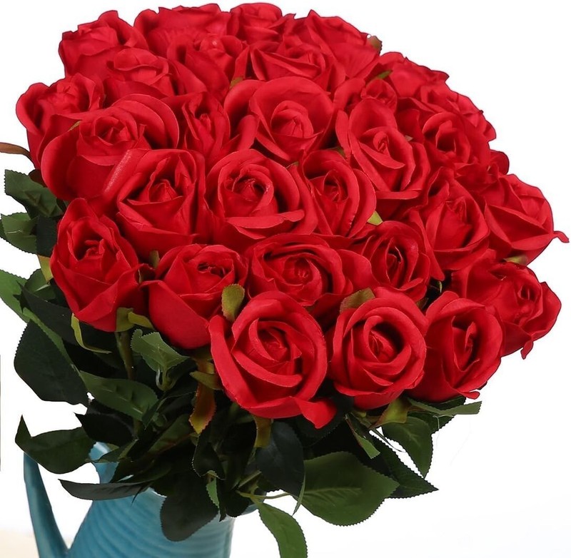 10 Pcs Flores Artificiales Rosas De Seda Ramo De Nupcial Falso Tallo Recto Rojo