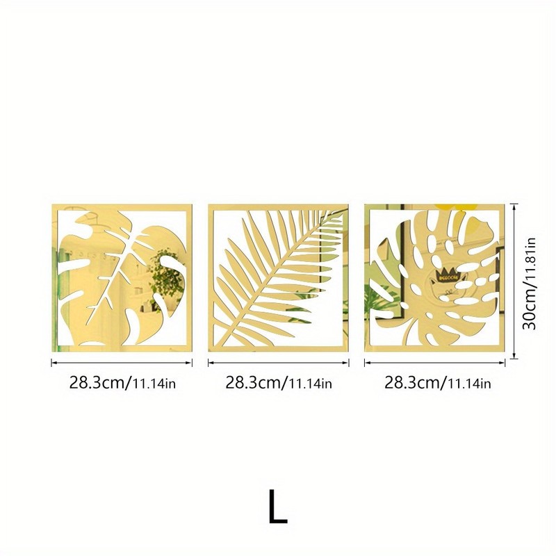 Tropical Foliage Square Mirror Wall Decals 3Pcs Household Wall Art Decoration gallery