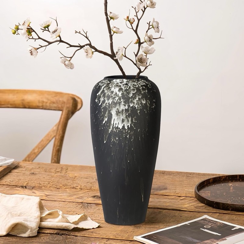 Large Ceramic Farmhouse Vase, Tall Rustic Terracotta Boho Decor 13.4”