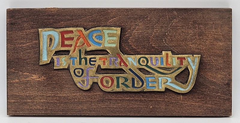 Terra Sancta Guild Brass Wall Plaque 1968 11×5 Peace Is The Tranquility Of Order