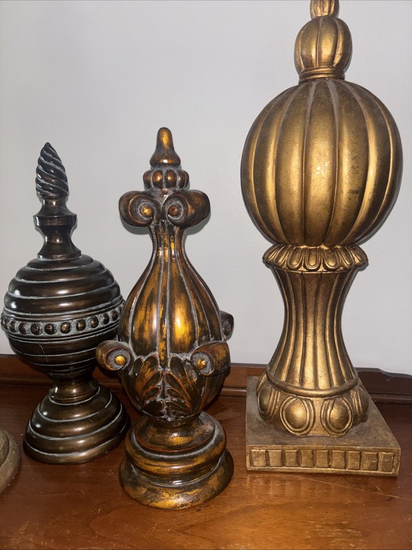 Lot of 4 Architectural Finials 12-20 inches tall Some gilded, plaster and wood gallery