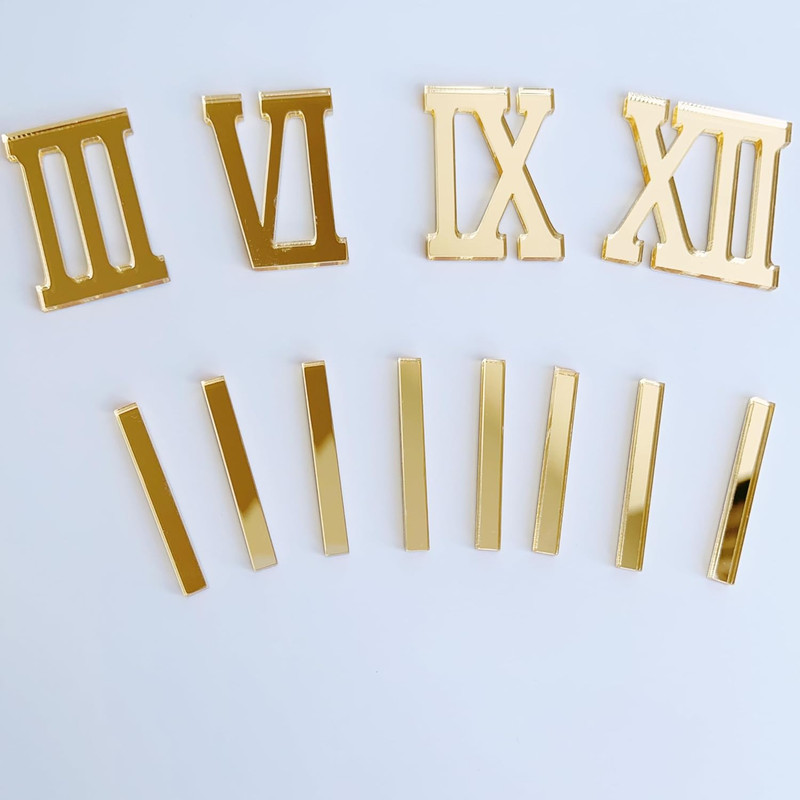 12-Piece Roman Numerals Mirror Gold Wall Clock DIY Kit
