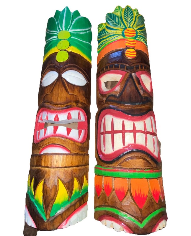 SET OF 2 20″ TIKI MASK HAWAIIAN WALL ART ISLAND HOME DECOR TRIBAL BAR TROPICAL