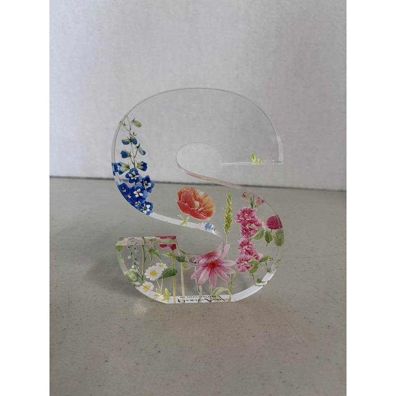 Penmore Brooke DesignStyles Acrylic Letter S Floral Botanical Block Decor Clear