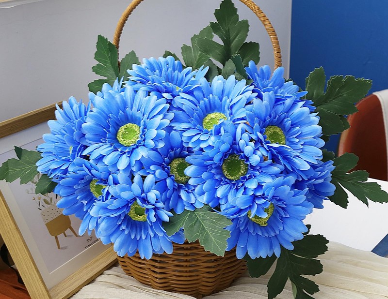 2 Bundles Artificial Gerbera Daisy Flowers 14 Heads Blue Fake Daisy with Stem... gallery