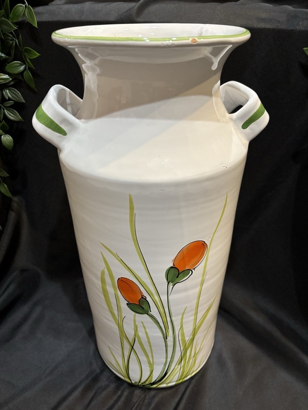 Vintage Pottery Italian Vase Hand Made In Italy Floral Bright Colors 18”milk jug gallery