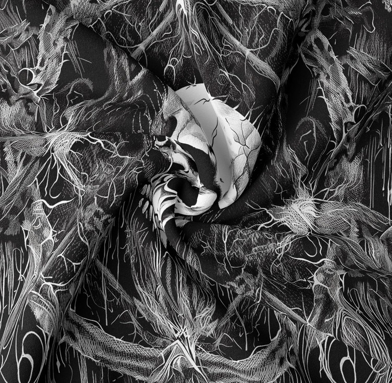Gothic Black and White Tapestry Wall Hanging - Dark Skeleton Horror Aesthetic fo gallery