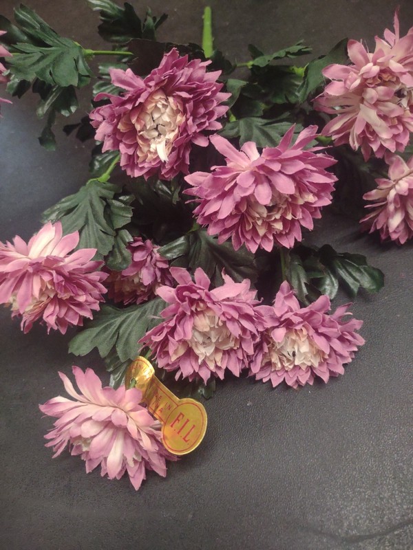 15" Vintage Silk Strawflower Flower Bush with 10 Stems, Fall Lavender & Cream gallery
