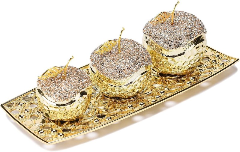 Glam Ceramic Apple Statue with Plate Creative Modern Ornament Living Room NEW gallery