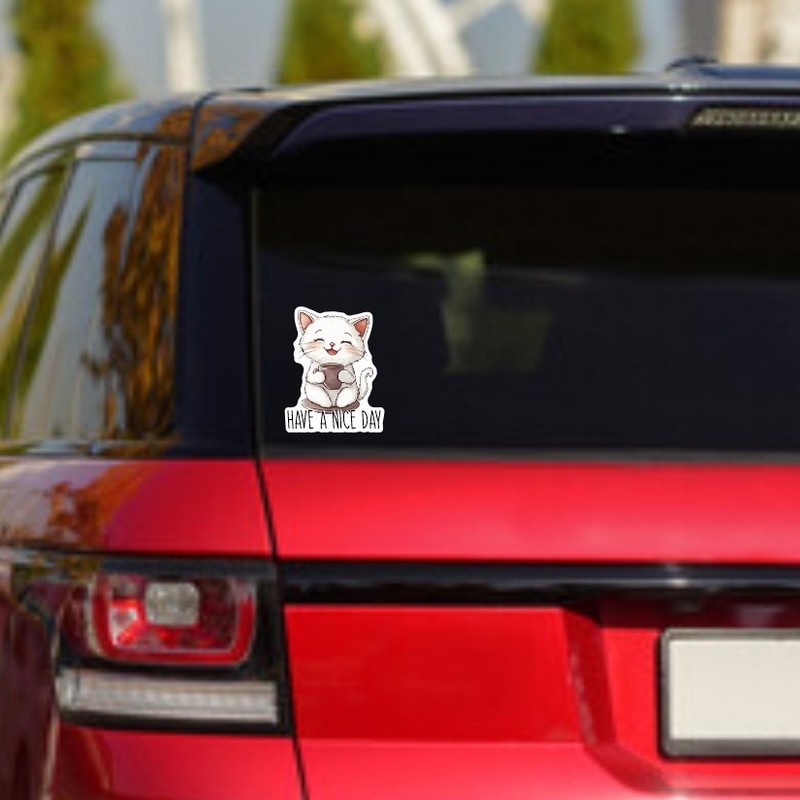 Have a nice day!, Cute Cat Sticker, Peel N' Stick, Different Sizes gallery