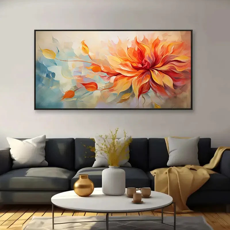 Orange Yellow Red Blue & Green Tones Unframed Canvas Painting for Living