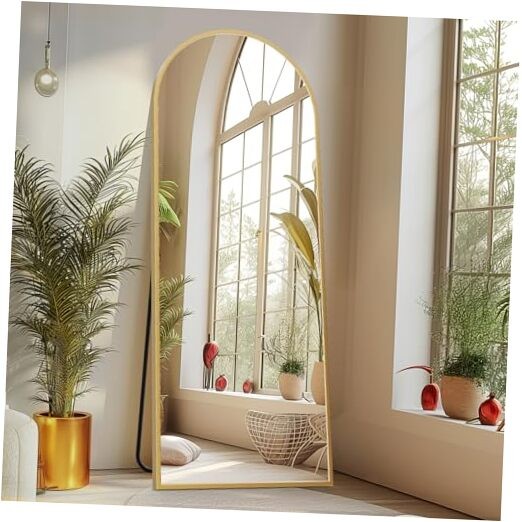 64″x21″ Arched Full Length Mirror, Leaning or Standing 64″L x 21″W Gold-arched