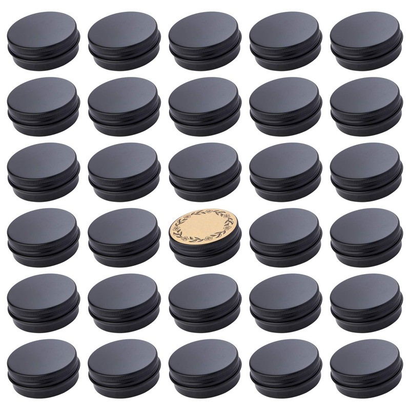 Art Secret 1 Oz 30Ml Black Screw Top Aluminum Tins Labels 32 Pack