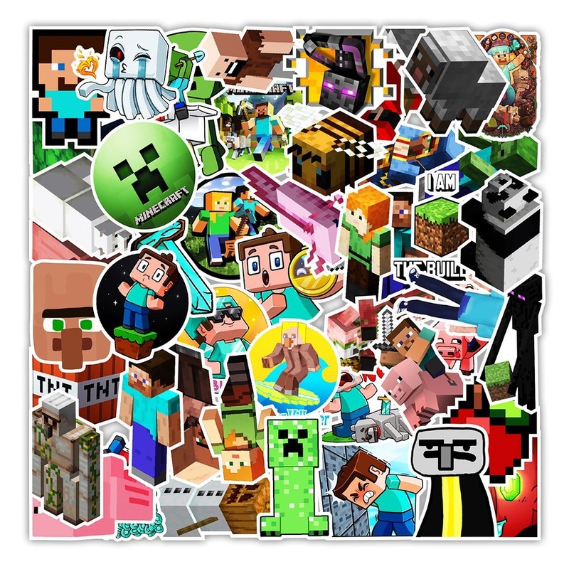 50 Pieces Minercrafter Stickers Decals Set for Kids Adults, Waterproof Pixel B