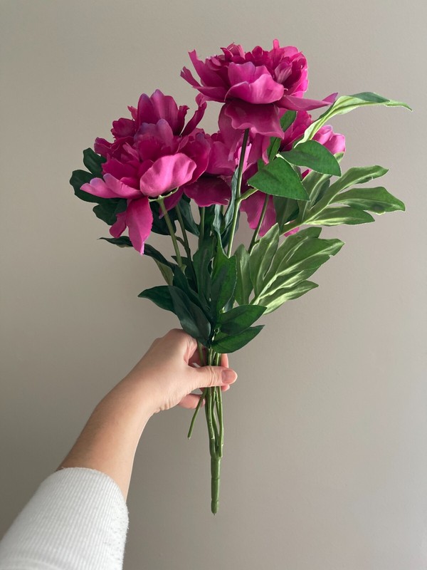 Purple Rose Peony, Faux Silk Floral Spray Bush, Artificial Bouquet, 20" Height gallery