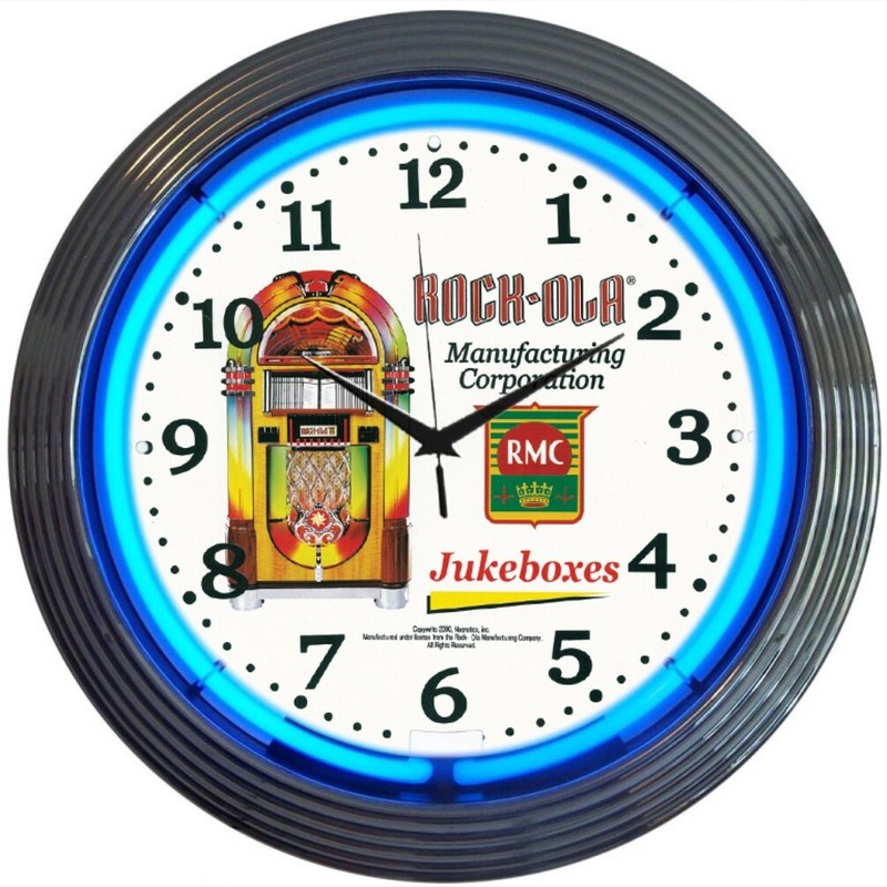 Rock-Ola Jukebox Neon Clock Gameroom Basement Mancave Wall Art Decor