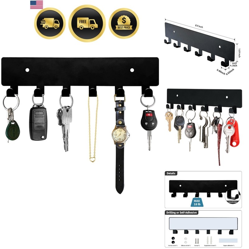 Key Holder for Wall, Key Hooks with 6 Hooks, Wall Mounted Key Holder for Hall…