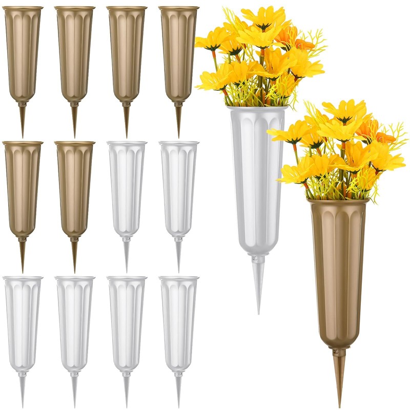 12 Pcs Cemetery Vases with Spikes Plastic Memorial Floral Grave Flower Holder…