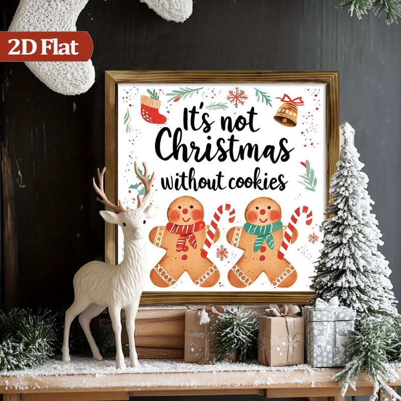 Christmas Gingerbread Man Wooden Print Wall Art Festive Holiday Kitchen Decor