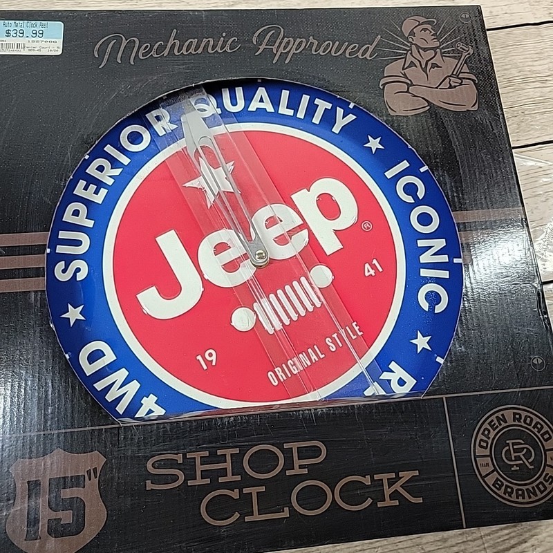 Jeep Shop Wall Clock 4×4 Garage Man Cave Father’s Day Red White Blue Metal