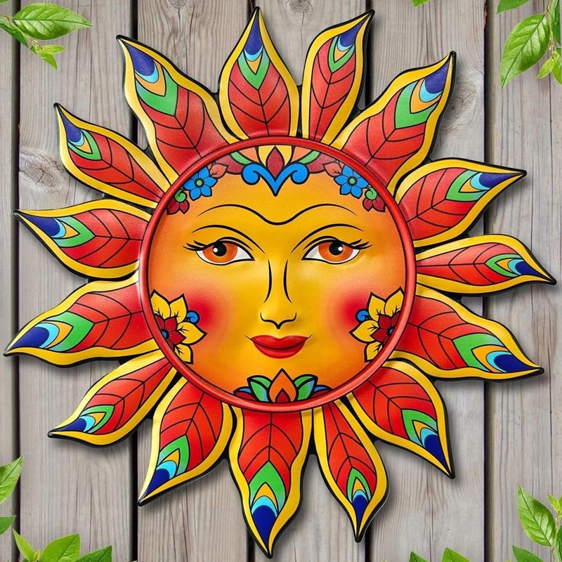 Metal Sun Flower Wall Plaque Decor Hang Art Patio Fence Porch Home Garden Office