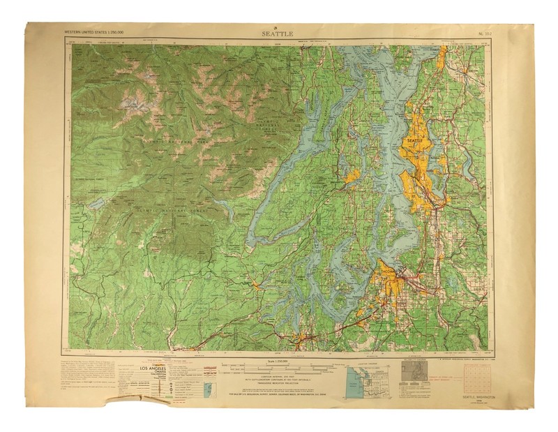 Topographical Map Seattle Washington USGS 1958 22 x 29″ 1965 Revision