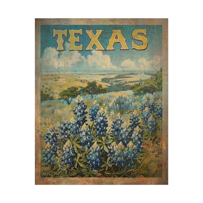 TEXAS BLUEBONNET Wall Art, Retro Botanical Home Decor, State Flower Poster Print