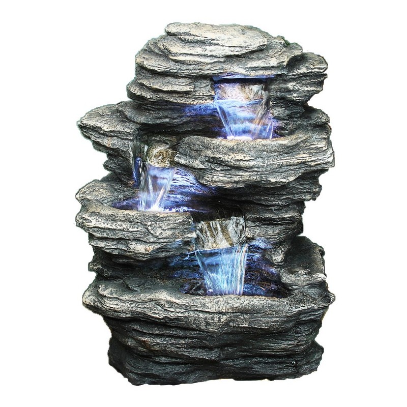 13″ H 4-Levels Rock Fountain W/LED Tabletop Decor Indoor/Outdoor Water Fountain