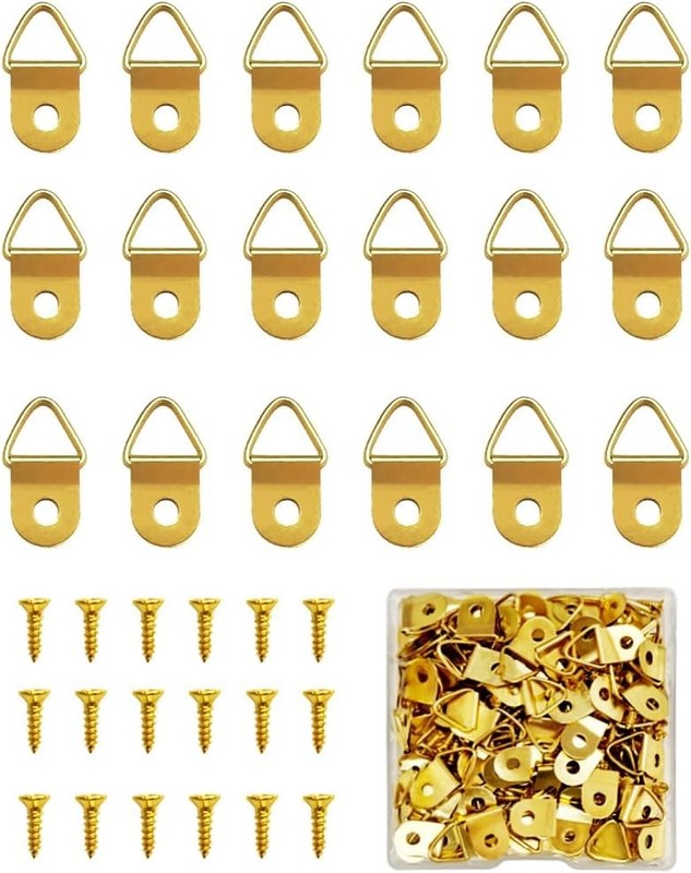 100 Pieces Small Triangle Ring Steel Picture Hangers with 100 Gold