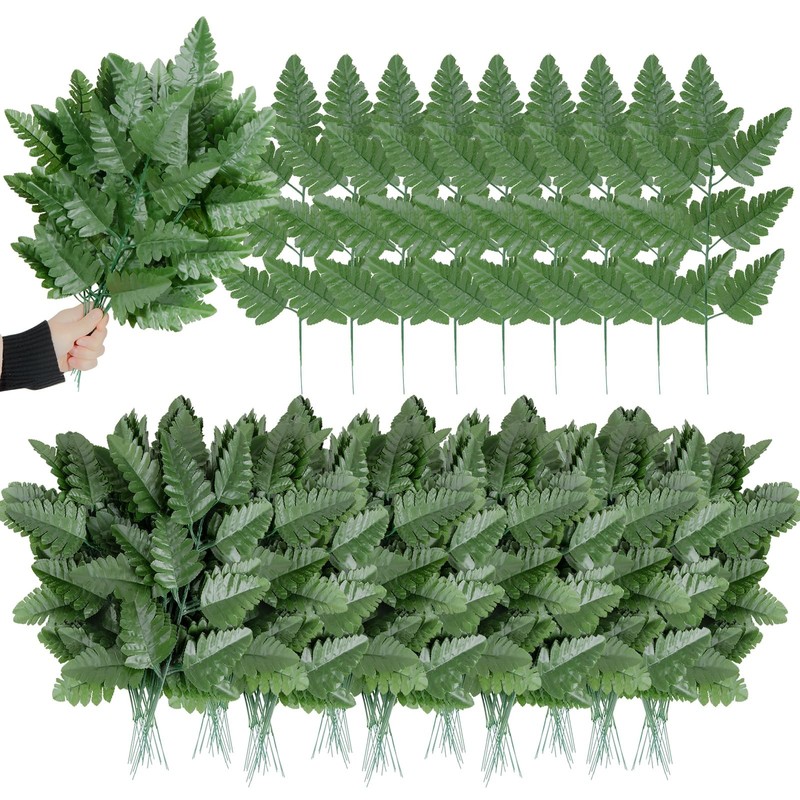 Artificial Silk Leaf Fern – Artificial Fern Leaves Stem Faux Greenery Plant f…