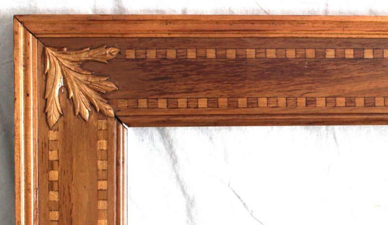 BIG VINTAGE FITS 14 X 28" MARQUETRY CARVED WOOD PICTURE FRAME LEAVES HANDCRAFTED gallery
