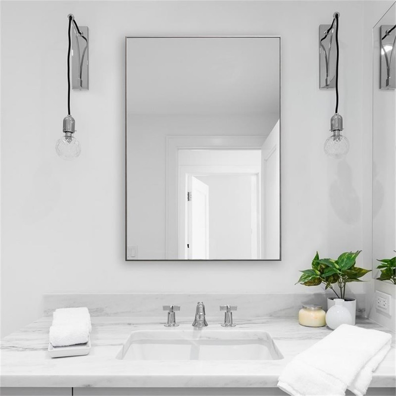 Bowery Hill Contemporary Polystyrene Plastic and MDF Mirror in Silver gallery