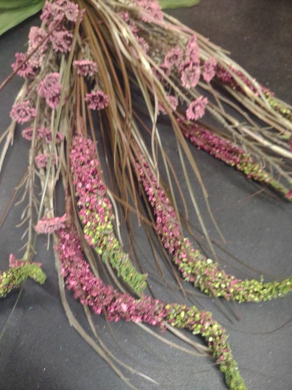 Vintage 22" Plastic & Silk Bush, Swamp Lily Grass Plant Arrangement, Mauve Pink gallery