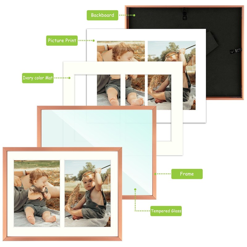 2 Pack 5x7 Rose Gold Aluminum Collage Frame 2 Opening for 7x5 Photo Wall Mount gallery