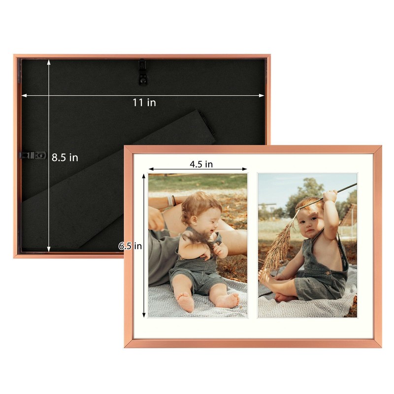 2 Pack 5x7 Rose Gold Aluminum Collage Frame 2 Opening for 7x5 Photo Wall Mount gallery