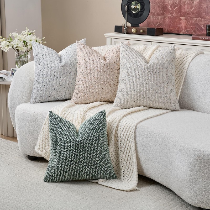 22x22 Beige Throw Pillow Cover Textured Boucle Striped Chic Morden Boho Accent gallery