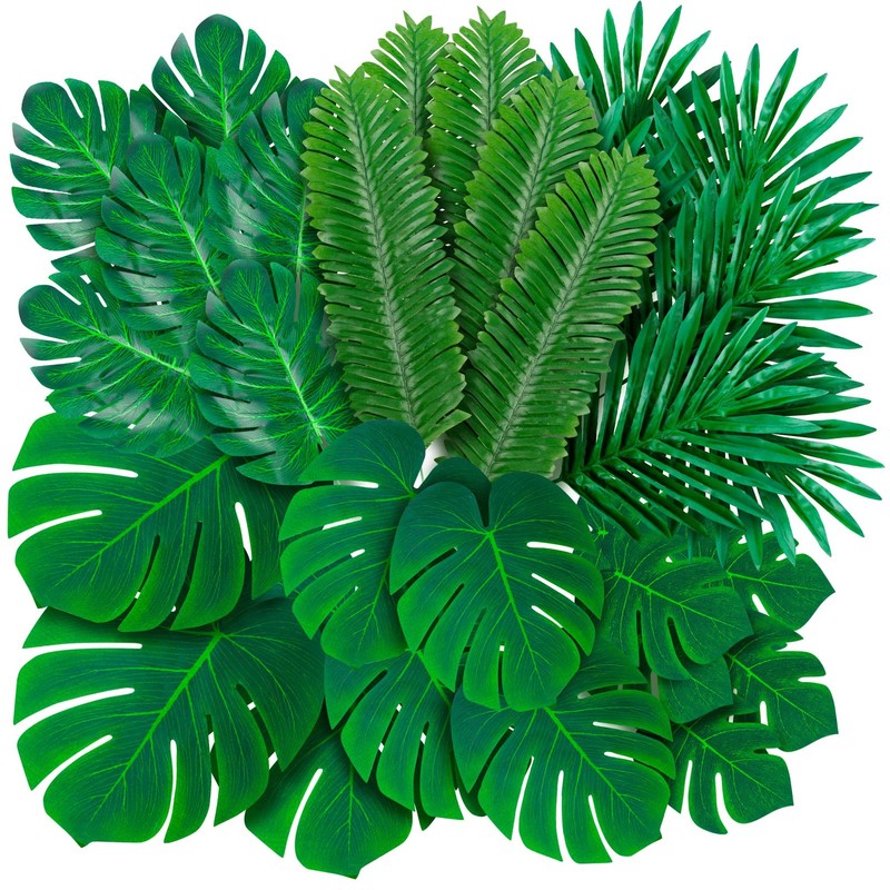 Artificial Palm Leaves 108 Pack 6 Kinds Large Small Green Safari Jungle Party