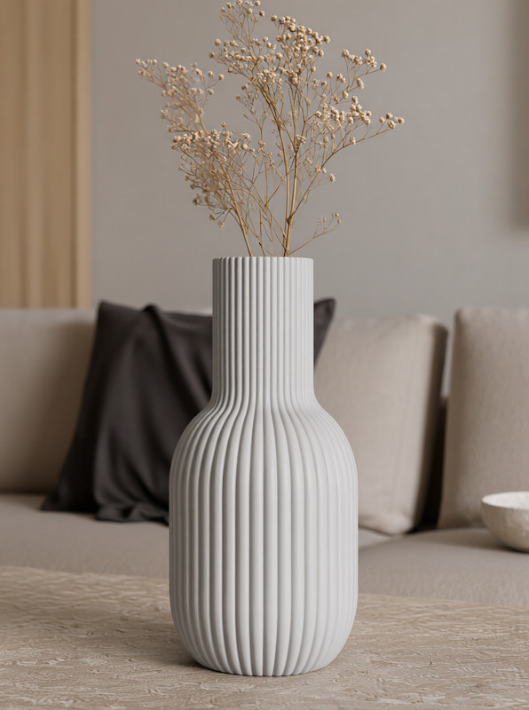 Minimalist Ribbed Vase 3D Printed From Recycled Materials | Scandinavian Home