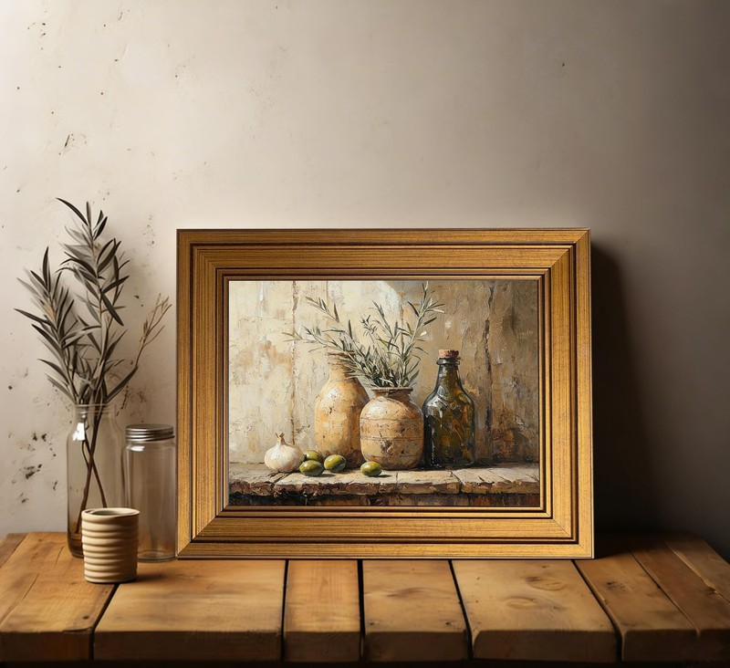 Framed Terracotta Jars Kitchen Still Life Canvas Wall Art, Vintage Gold Rusti... gallery