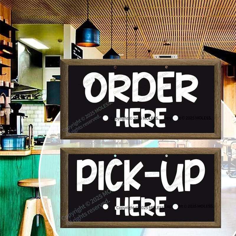 Order and Pick Up Signs Aluminum Cafe Restaurant Food Truck 12x6 In 2 PCS gallery