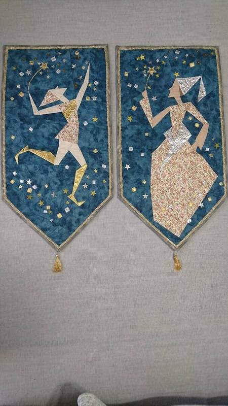 Handmade Patchwork Quilt Tapestry Dancing Couple Starry Sky Japan One of a Kind gallery