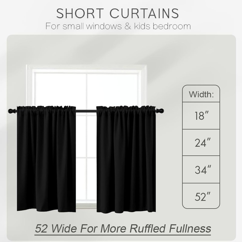 Short Blackout Curtains for Small Window - 20 Inch Thermal Insulated Mini gallery