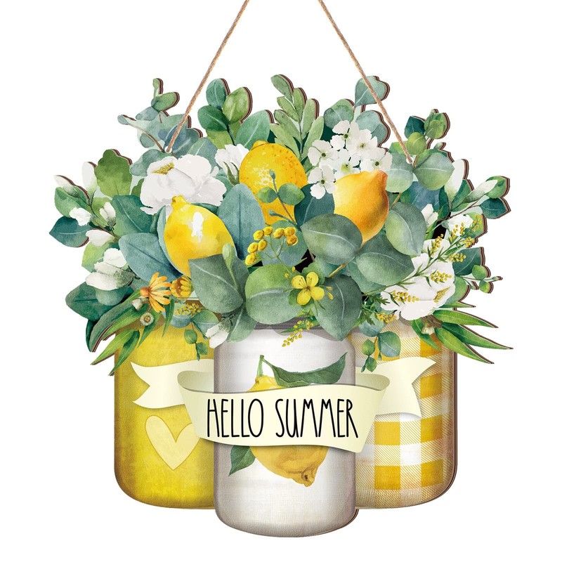 Hello Summer Welcome Wooden Sign for Front Door Hello Wooden Hanger Summer Do…